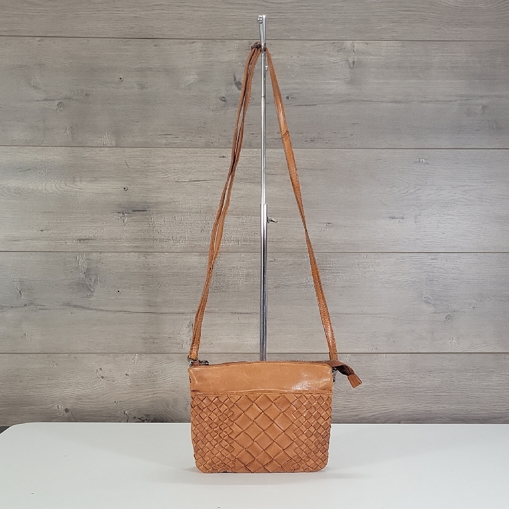 Vilenca Holland for Anthropologie Small Brown Woven Leather Crossbody Bag